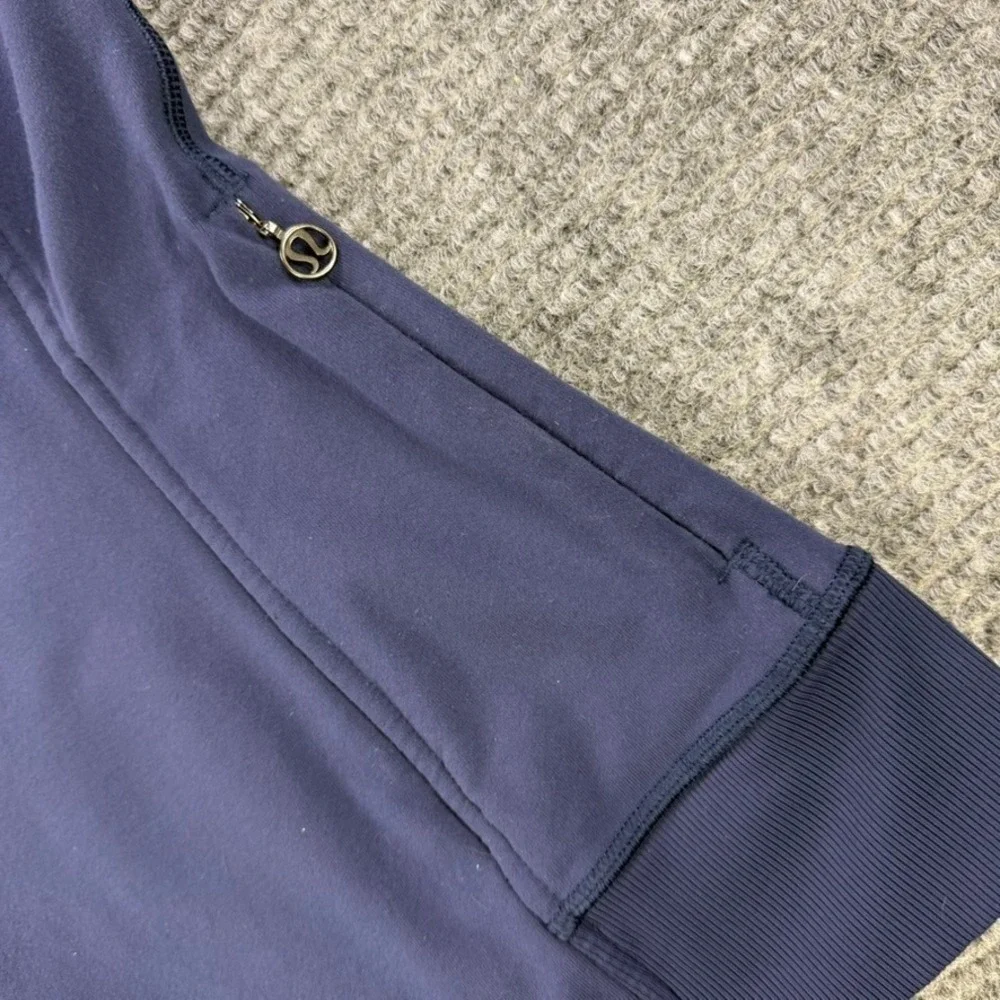 Lululemon Asymmetric Full Zip Jacket Navy Funnel Neck Thumbholes Womens 4 READ - Picture 4 of 11